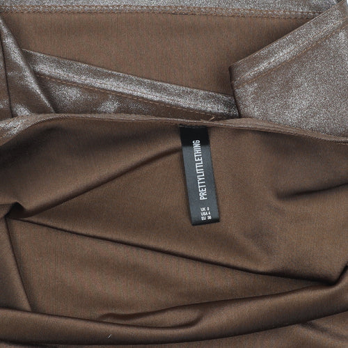 PrettyLittleThing Women’s Brown Metallic Slim Fit Sleeveless Camisole Top UK 8