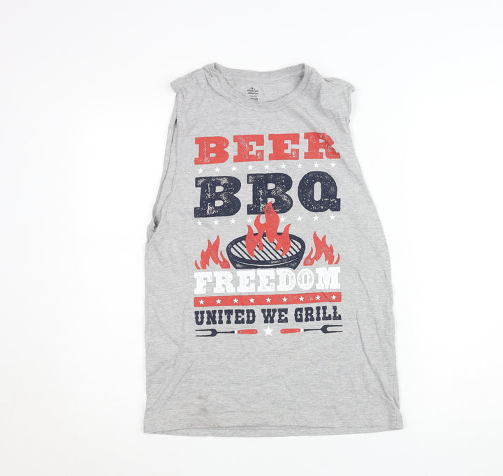Celebrate! Men's Grey Sleeveless Patriotic BBQ T-Shirt Size S