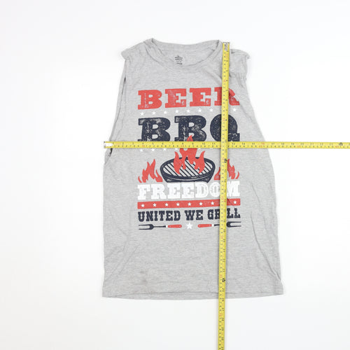 Celebrate! Men's Grey Sleeveless Patriotic BBQ T-Shirt Size S