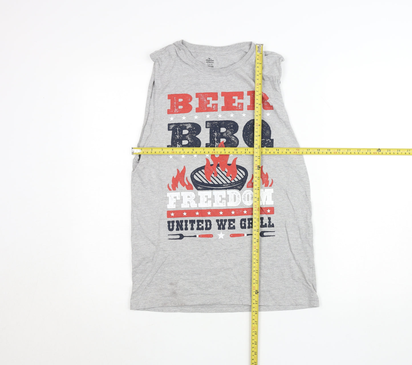 Celebrate! Men's Grey Sleeveless Patriotic BBQ T-Shirt Size S