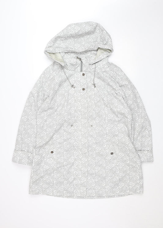 Jessica Graaf Women’s Grey Floral Hooded Mid-Length Rain Coat L