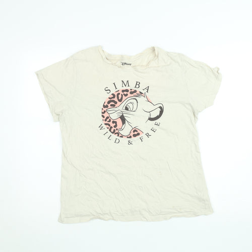 Disney Women’s Beige Simba Graphic T-Shirt Size L 14-16 Casual Cotton