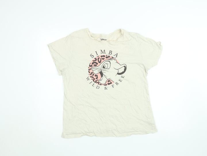 Disney Women’s Beige Simba Graphic T-Shirt Size L 14-16 Casual Cotton