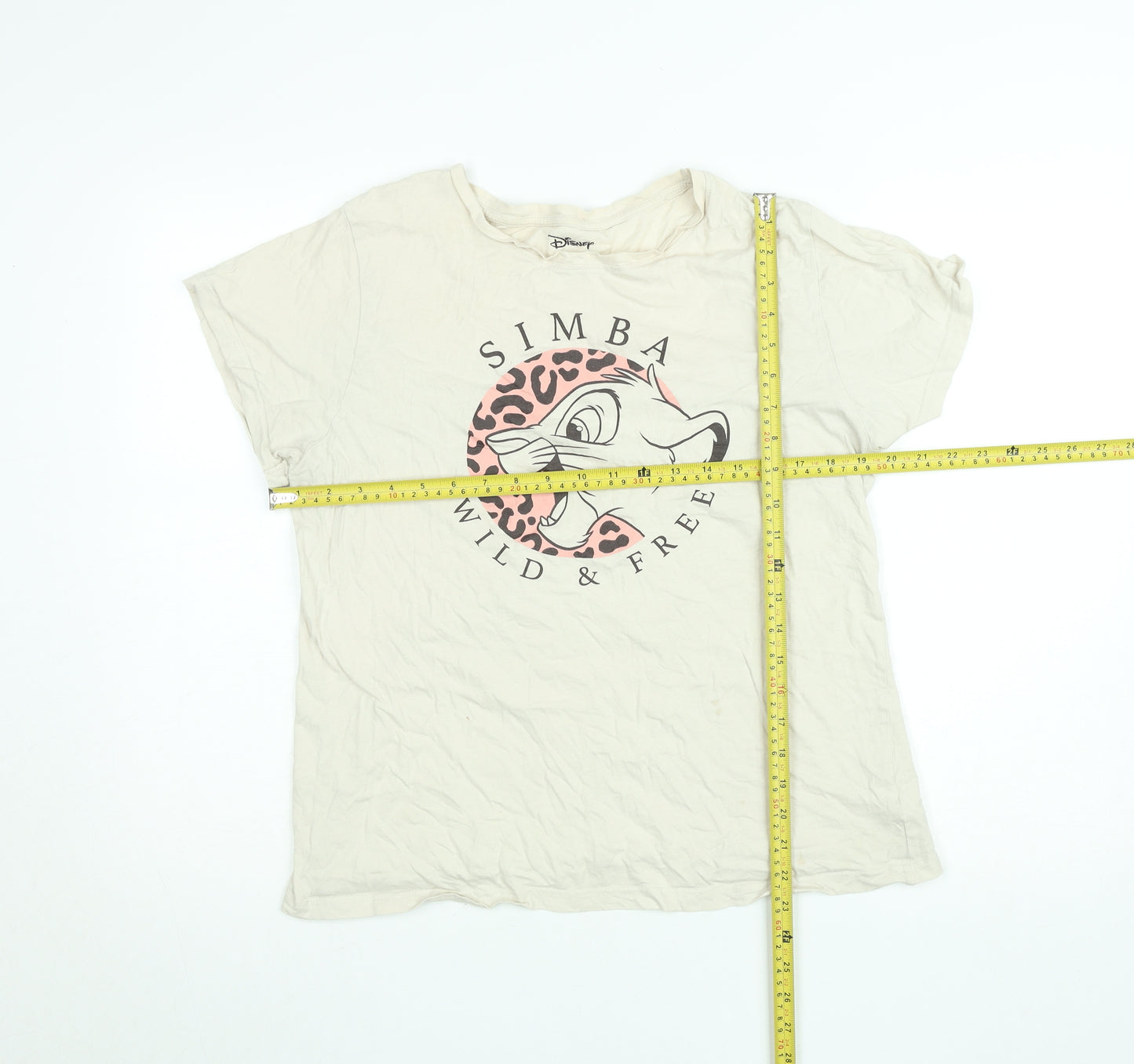 Disney Women’s Beige Simba Graphic T-Shirt Size L 14-16 Casual Cotton