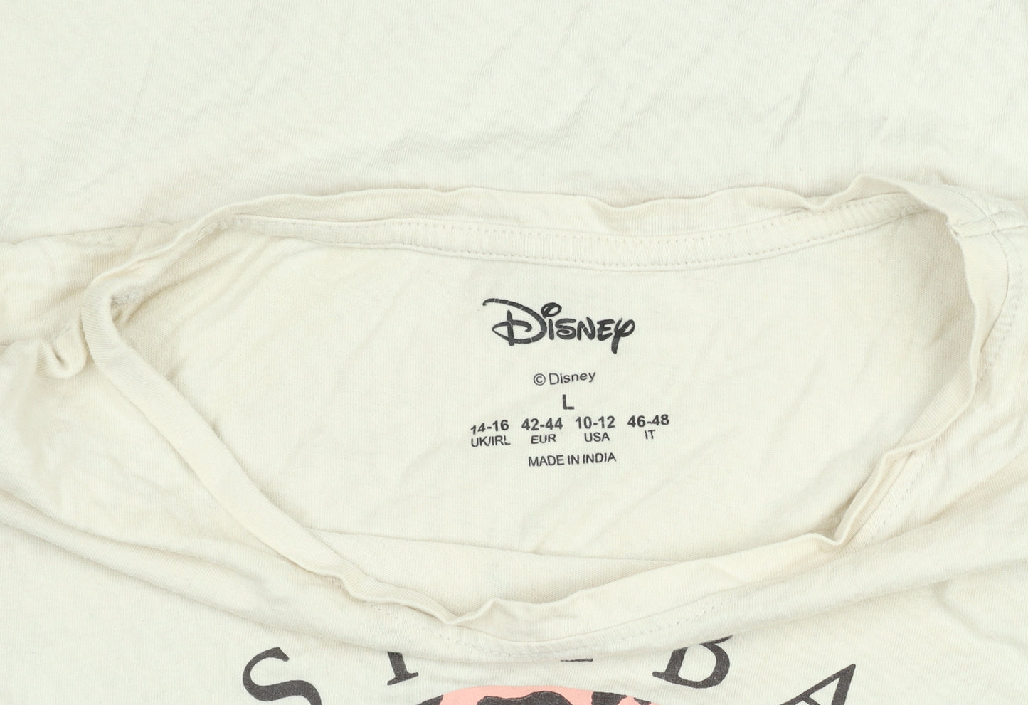 Disney Women’s Beige Simba Graphic T-Shirt Size L 14-16 Casual Cotton