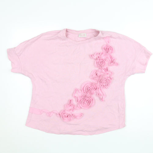 Savida Womens Light Pink Floral Ruffle Cotton T-Shirt M