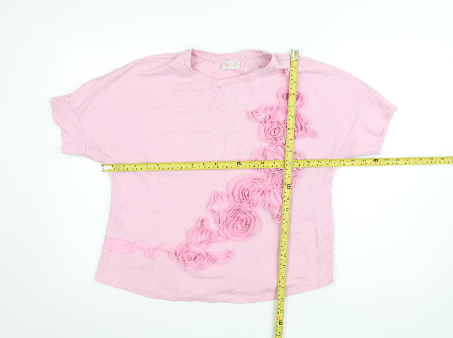 Savida Womens Light Pink Floral Ruffle Cotton T-Shirt M
