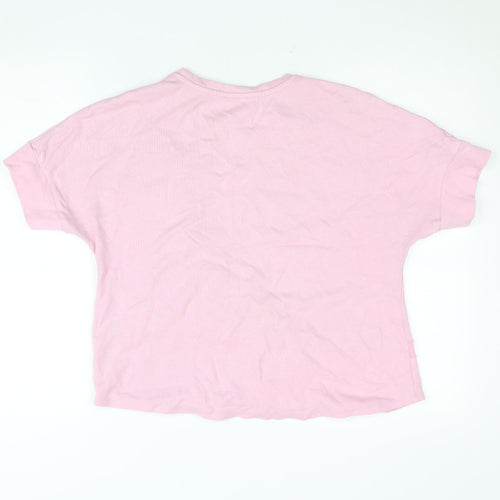 Savida Womens Light Pink Floral Ruffle Cotton T-Shirt M
