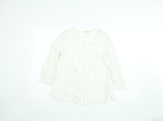 FatFace Women's White Embroidered Tunic Blouse Size 12 Cotton Lace
