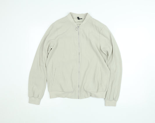 Vero Moda Women Beige Bomber Jacket Size M Lined Zip Casual
