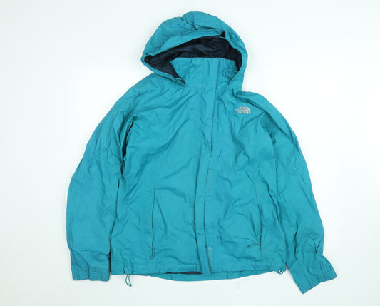 The North Face Womens Blue Waterproof Hooded Rain Jacket Size L