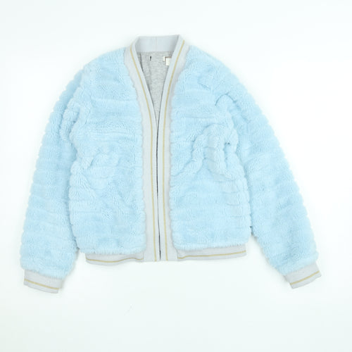 Monsoon Girls Blue Faux Fur Bomber Jacket 11-12 Years Lined Soft Winter Coat
