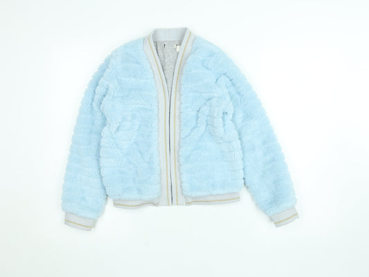 Monsoon Girls Blue Faux Fur Bomber Jacket 11-12 Years Lined Soft Winter Coat
