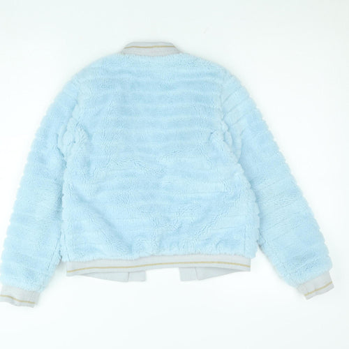 Monsoon Girls Blue Faux Fur Bomber Jacket 11-12 Years Lined Soft Winter Coat