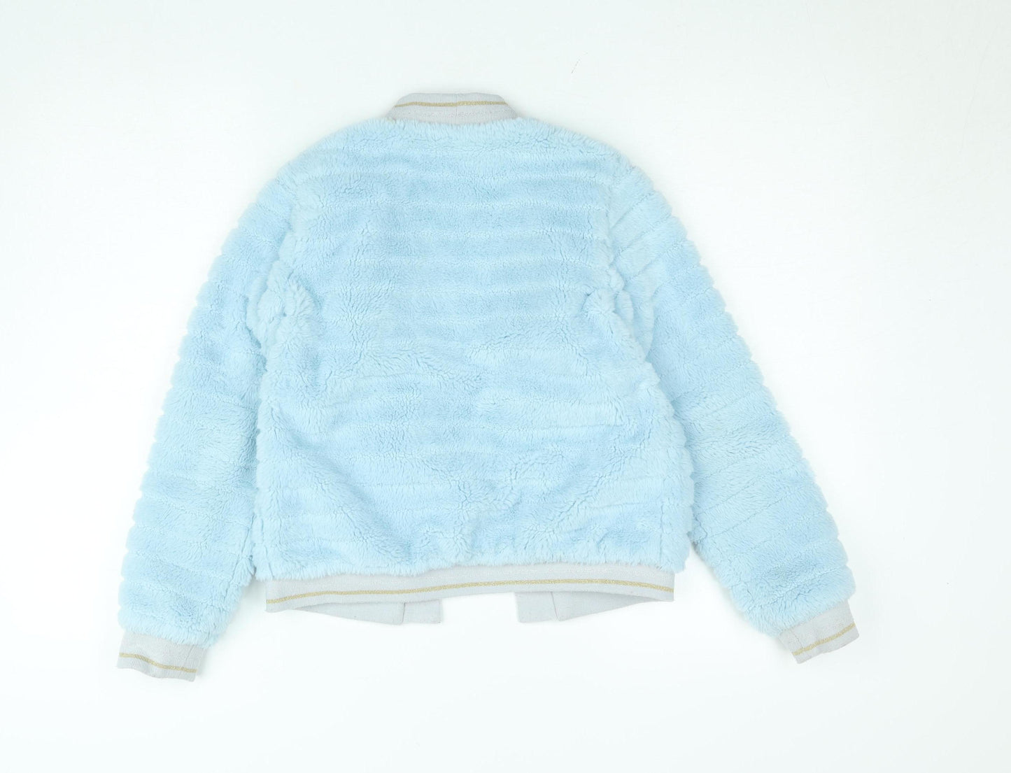 Monsoon Girls Blue Faux Fur Bomber Jacket 11-12 Years Lined Soft Winter Coat