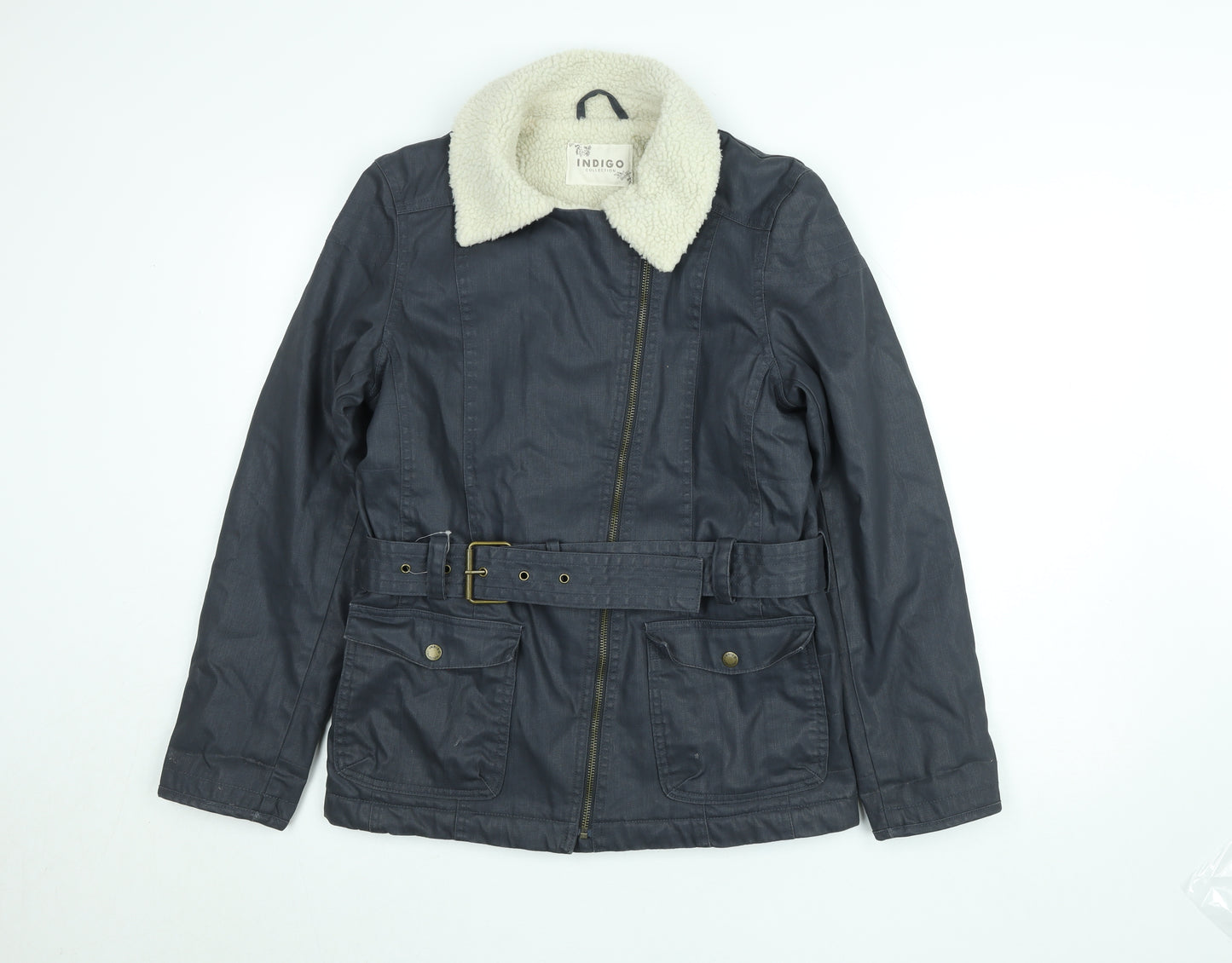 Marks and Spencer Women’s Grey Belted Faux Shearling Lined Biker Jacket UK 10