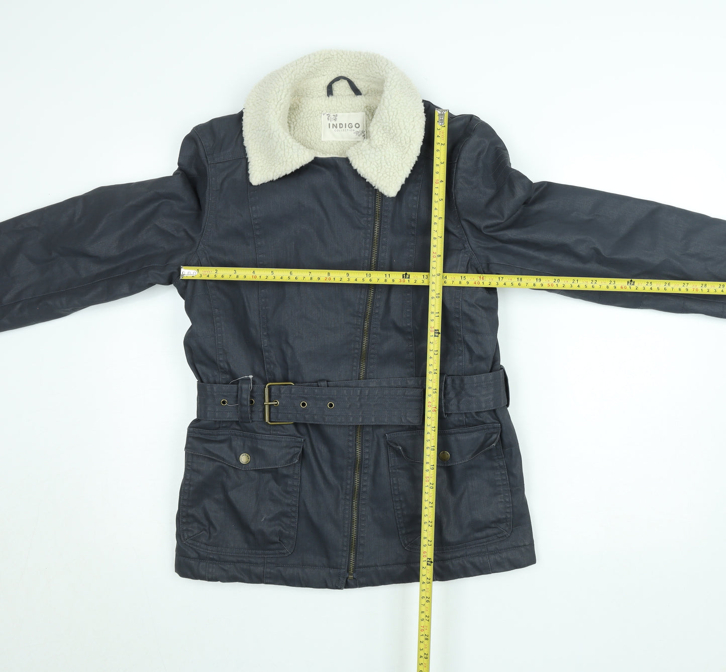 Marks and Spencer Women’s Grey Belted Faux Shearling Lined Biker Jacket UK 10