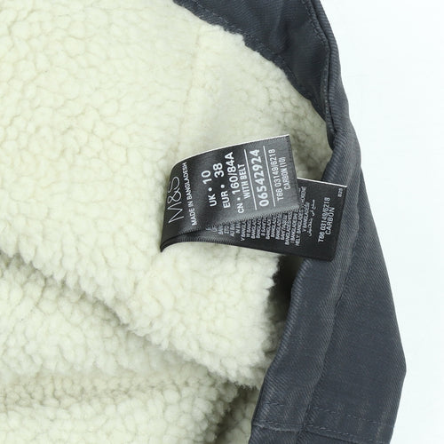 Marks and Spencer Women’s Grey Belted Faux Shearling Lined Biker Jacket UK 10