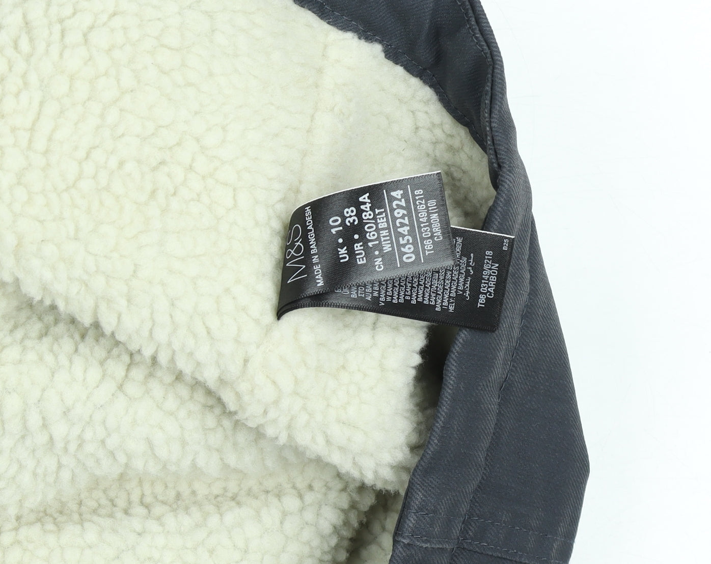 Marks and Spencer Women’s Grey Belted Faux Shearling Lined Biker Jacket UK 10