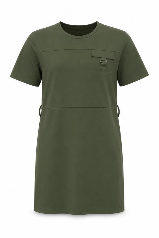 Front view of Warehouse Women’s Green, size UK 12, T-Shirt Belted Knee Length Dress