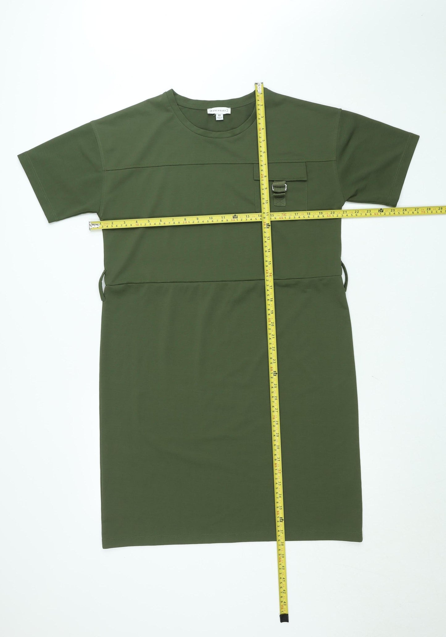 Warehouse Women’s Green Size 12 T-Shirt Belted Knee Length Dress