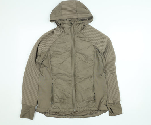 H&M Women Brown Quilted Hooded Puffer Jacket Size 12