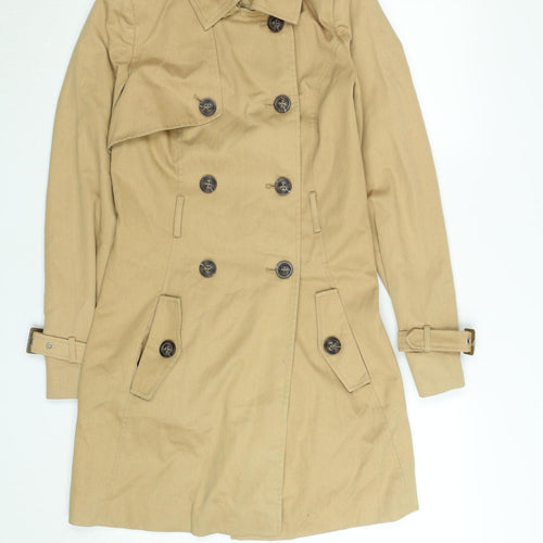 ASOS Women Beige Long Trench Coat Size 4 Belted Cotton Blend