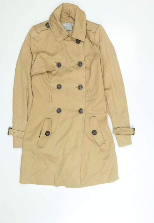 ASOS Women Beige Long Trench Coat Size 4 Belted Cotton Blend