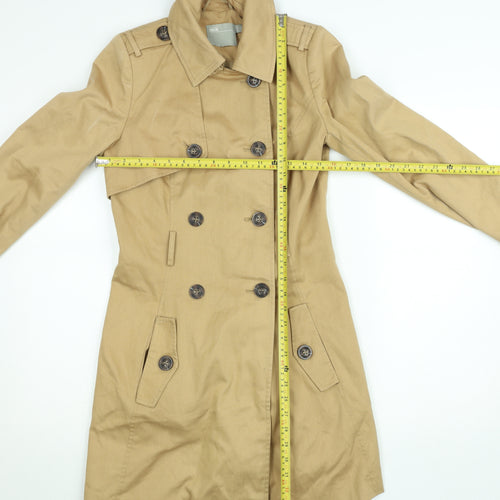 ASOS Women Beige Long Trench Coat Size 4 Belted Cotton Blend