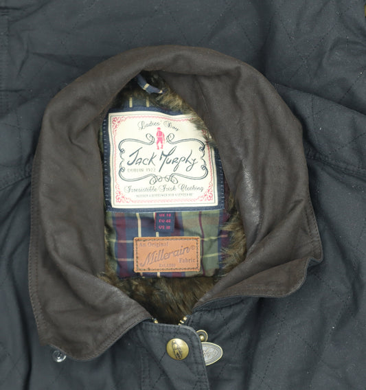 Jack Murphy Womens Black Quilted Waxed Cotton Mid-Length Jacket Size 16