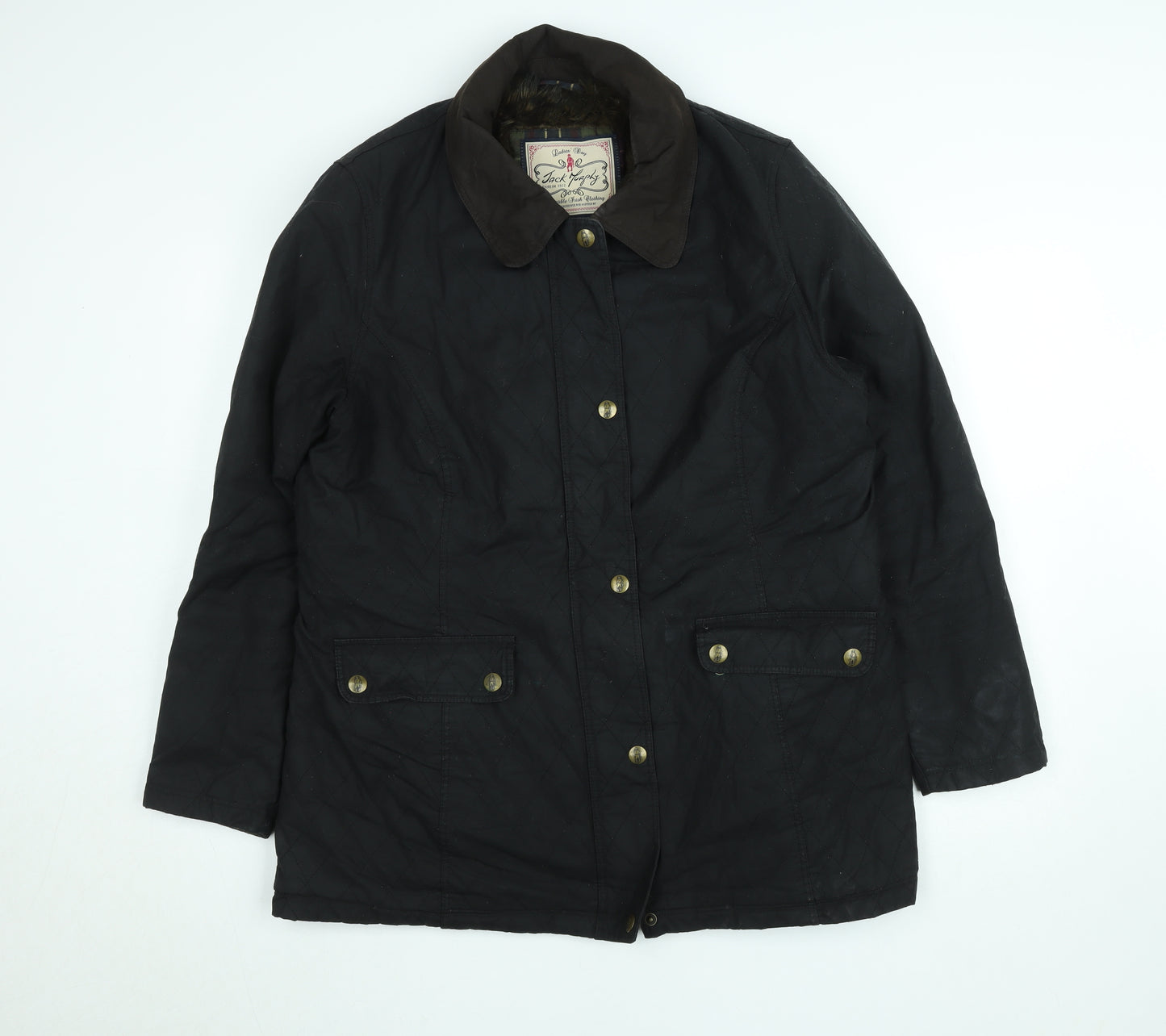 Jack Murphy Womens Black Quilted Waxed Cotton Mid-Length Jacket Size 16