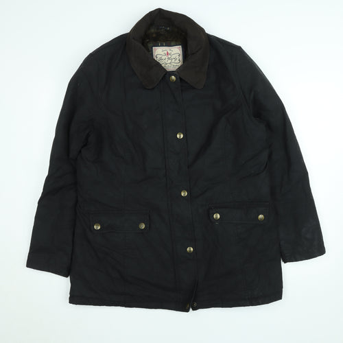 Jack Murphy Women Black Quilted Waxed Cotton Mid-Length Jacket Size 16