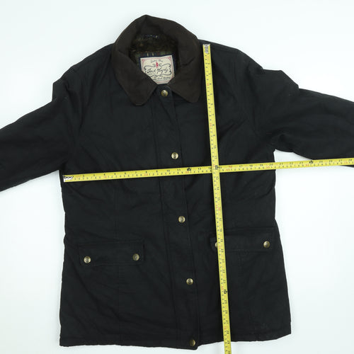 Jack Murphy Women Black Quilted Waxed Cotton Mid-Length Jacket Size 16