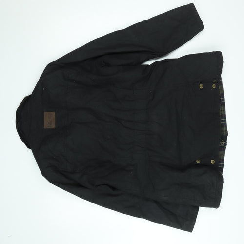 Jack Murphy Women Black Quilted Waxed Cotton Mid-Length Jacket Size 16