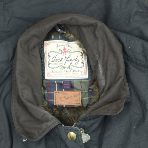 Jack Murphy Women Black Quilted Waxed Cotton Mid-Length Jacket Size 16