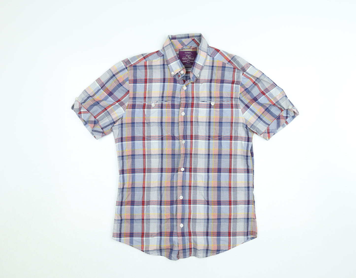 Dunnes Men’s Multicoloured Check Short Sleeve Slim Fit Shirt Size S