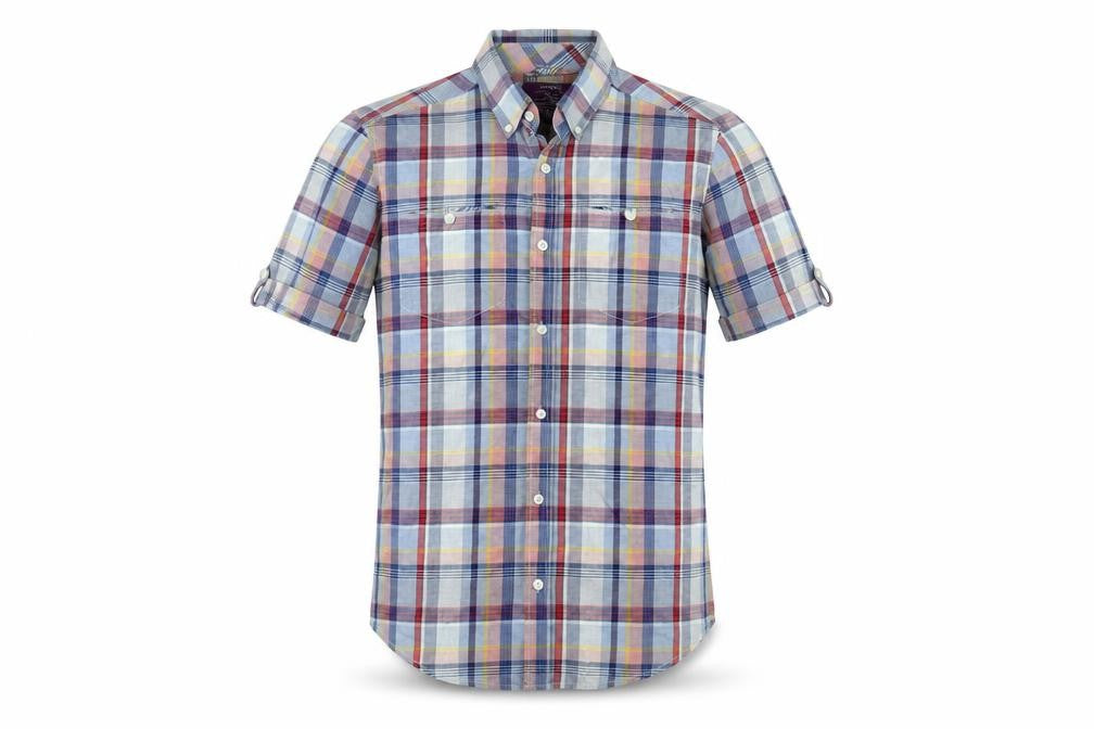 Front view of Dunnes Men’s Multicoloured Check Short Sleeve Slim Fit Shirt, size S