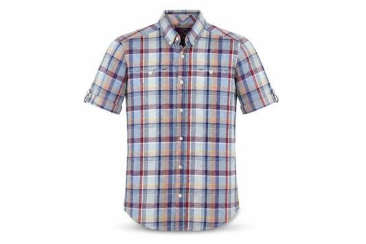 Front view of Dunnes Men’s Multicoloured Check Short Sleeve Slim Fit Shirt, size S