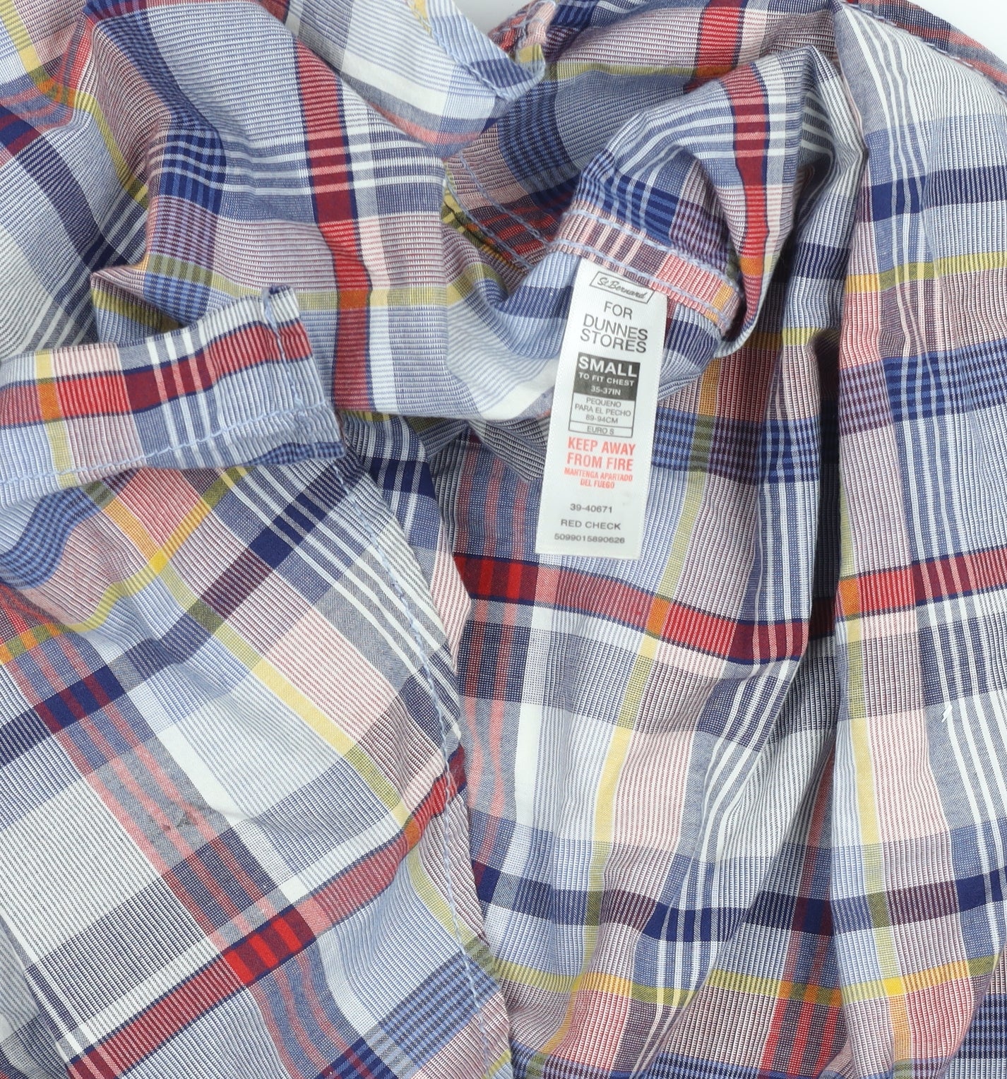 Dunnes Men’s Multicoloured Check Short Sleeve Slim Fit Shirt Size S