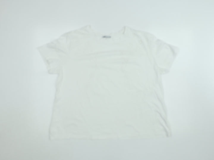 Zara Women White Embroidered Cotton Short Sleeve T-Shirt L
