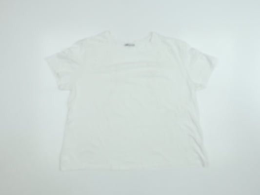 Zara Women White Embroidered Cotton Short Sleeve T-Shirt L