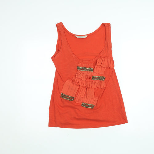 Zara Basic Women's Orange Cotton Beaded Ruffle Tank Top L