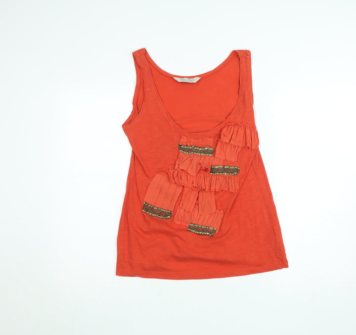 Zara Basic Women's Orange Cotton Beaded Ruffle Tank Top L