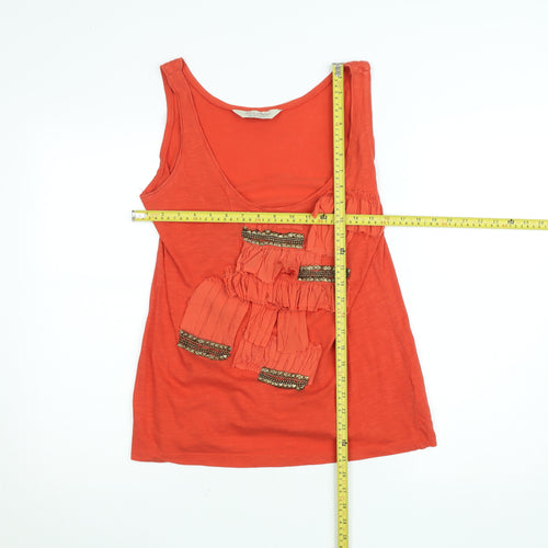 Zara Basic Women's Orange Cotton Beaded Ruffle Tank Top L