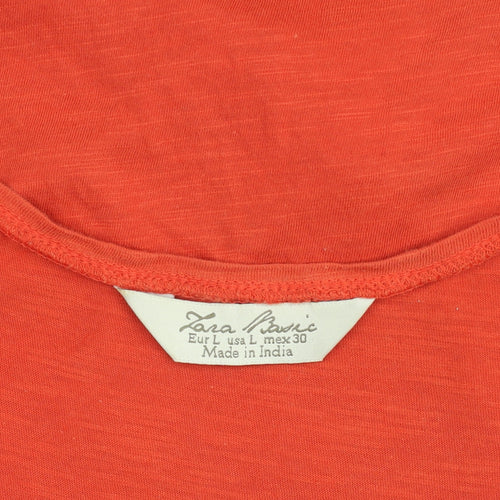 Zara Basic Women's Orange Cotton Beaded Ruffle Tank Top L