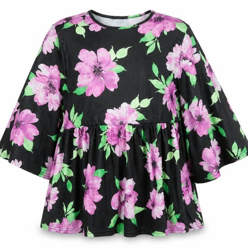 Boohoo Women’s Black Floral Skater Dress Size 10 3/4 Sleeve