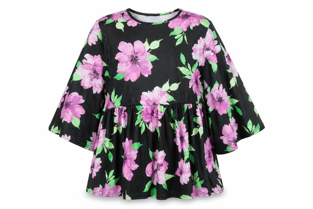 Boohoo Women’s Black Floral Skater Dress Size 10 3/4 Sleeve