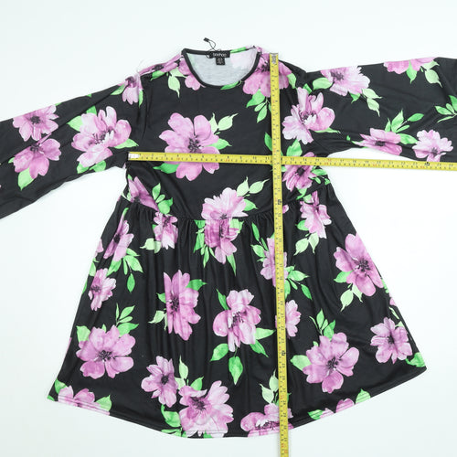 Boohoo Women’s Black Floral Skater Dress Size 10 3/4 Sleeve