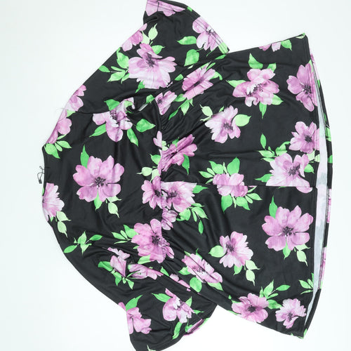 Boohoo Women’s Black Floral Skater Dress Size 10 3/4 Sleeve