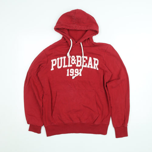 Pull & Bear Women's Red Hoodie Size Small Pullover Graphic 1991 Cotton Blend